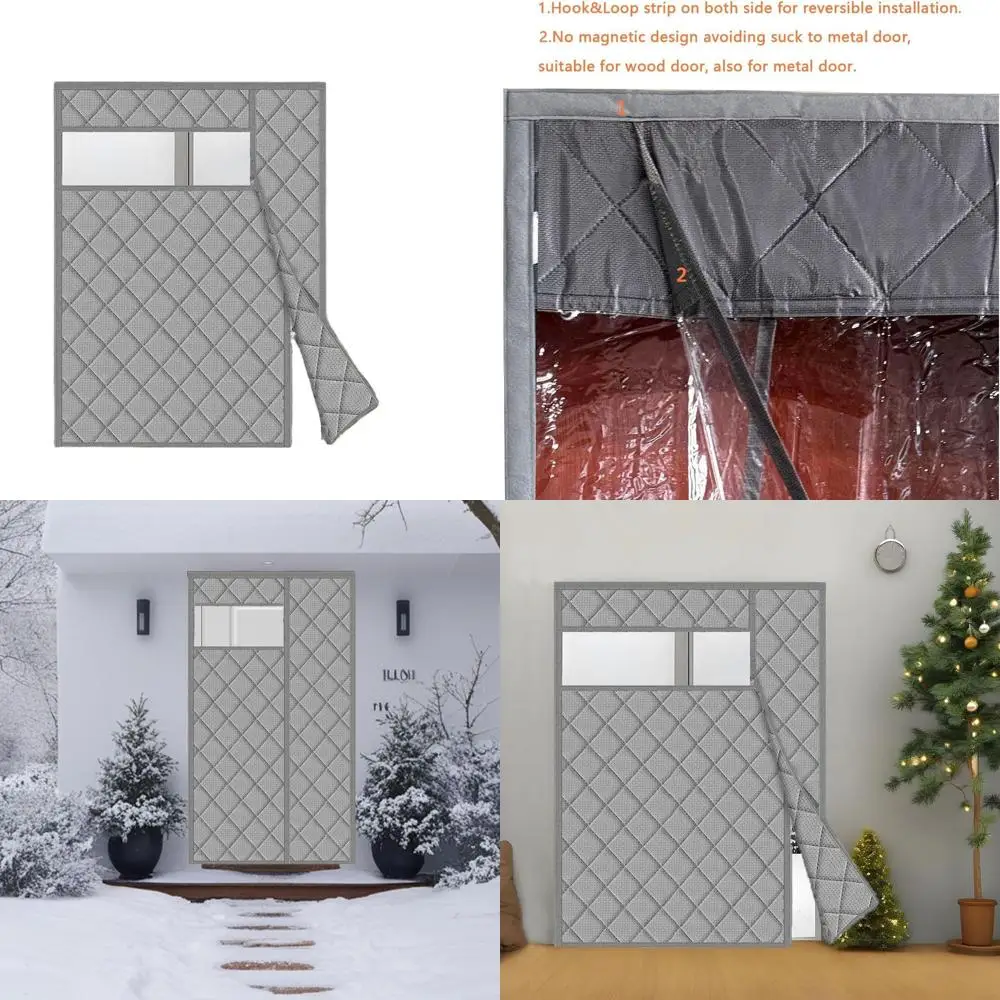 

Магнитная термозанавеска для двери, размер двери 60x82, занавеска 63x84, изолированная, с боковым открытием, ромбовидный узор, серая