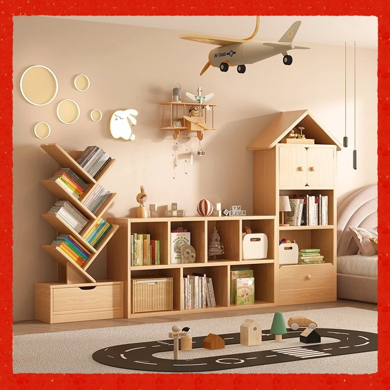 

Solid wood bookshelf floor storage rack kindergarten toy storage rack free combination lattice children's student bookcase