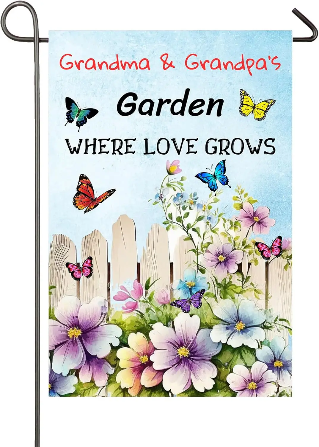 Grandma and Grandpa's Garden Where Love Grows Garden Flag 12x18 Inch Double Sided Floral Flowers Butterflies Yard Decor Bann