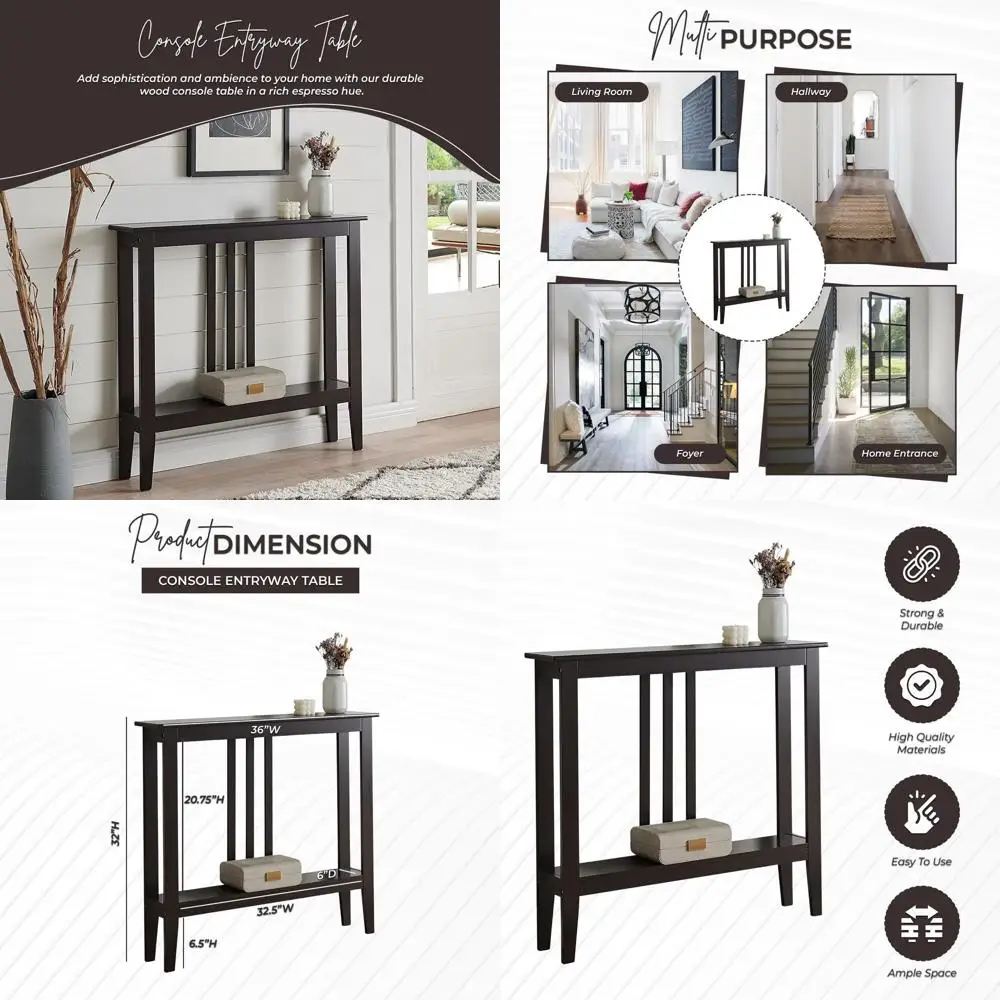 

Slim Storage Console Table for Entryway or Behind Sofa, Wooden Accent for Hallway or Living Room