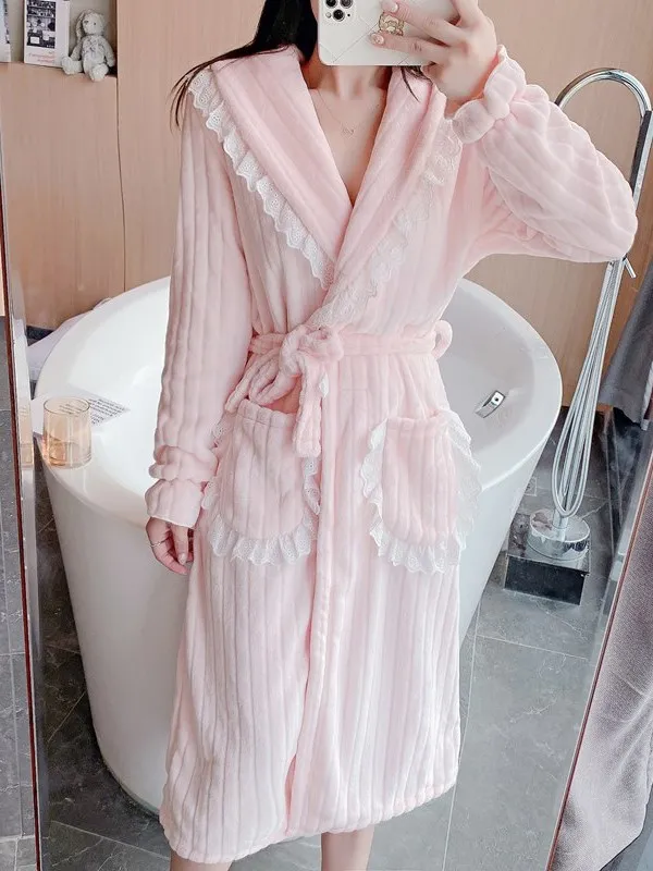 

Новинка 2025, сексуальный длинный женский халат Thiened Coral Fce, осень-зима, фланелевая пижама Plu Batobe Sp Dr Pure Desire