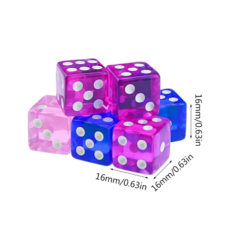 50 Pcs Six Sided Dot Dice 16mm Colored Dice with Drawstring Bag Learning Resource Game Dice for Dice Game Math Dropshipping