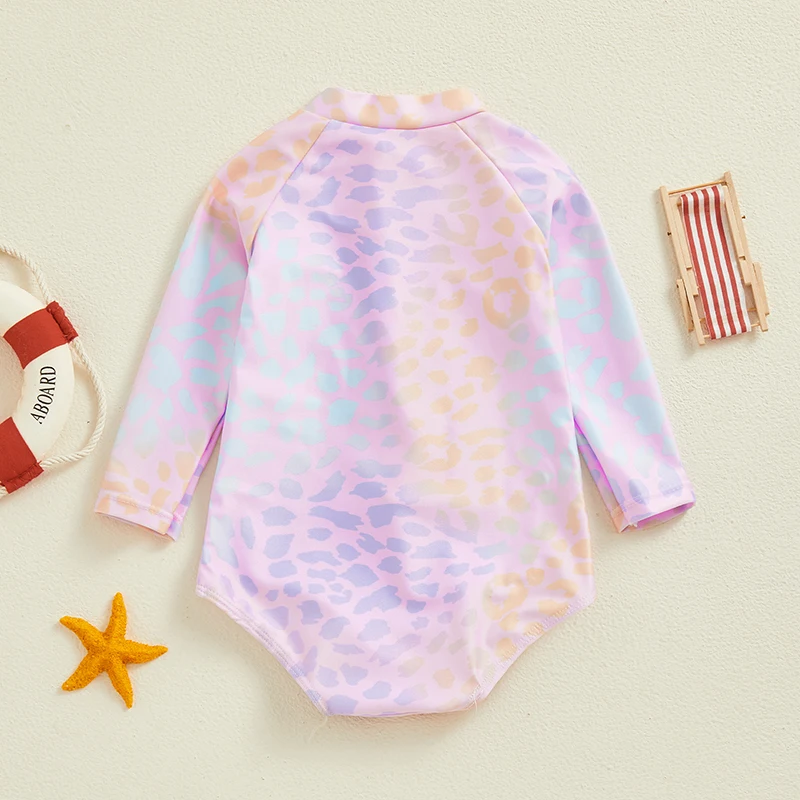 Baby Girl Rash Guard Swimsuit  Long Sleeve Swimwear Floral Zipper Ruffle Toddler Bathing Suit Beach Outfit