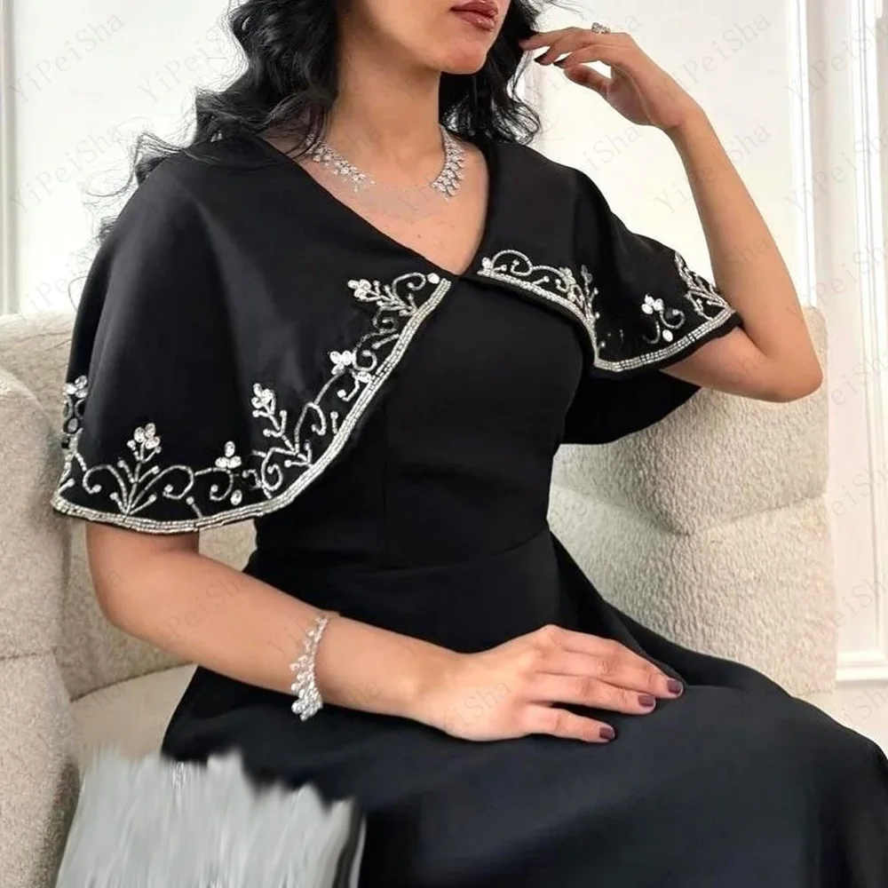 Robe de bal trapèze personnalisée, longueur cheville, col en v, sans manches, mode cristal pailleté, robe de soirée drapée Simple