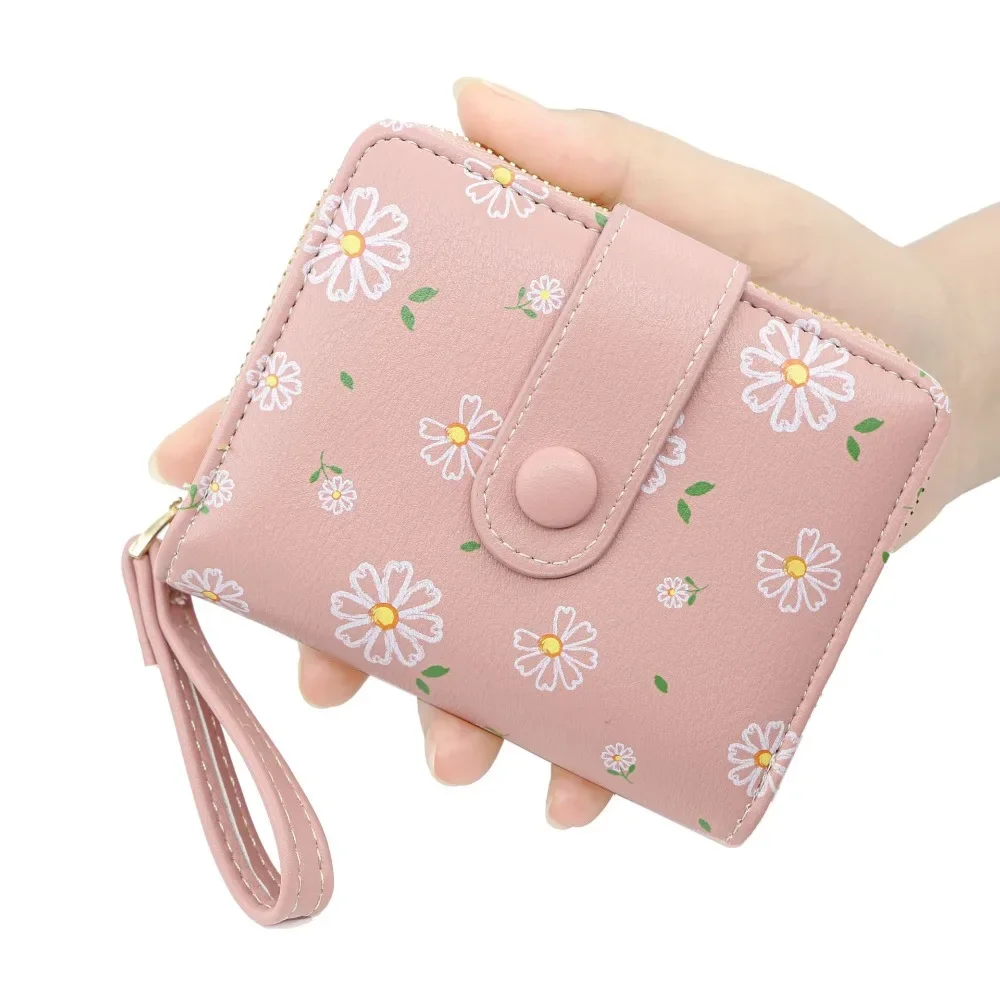 Retro Floral Wallets for Women Luxury Designer Zip Wallet Female Short Wallet with Card Holder Ladies Coin Purse with Strap