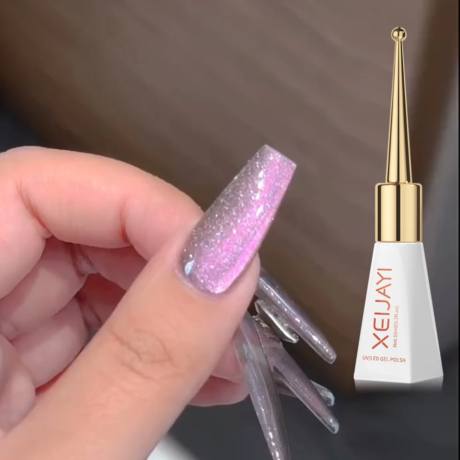 1pc 10ml Silk Nude Crystal Cat Eye Gel Polish Magnetic Nail Polish Holographic Pink Cat Eye Gel Nail Polish Gel Gel Varnish