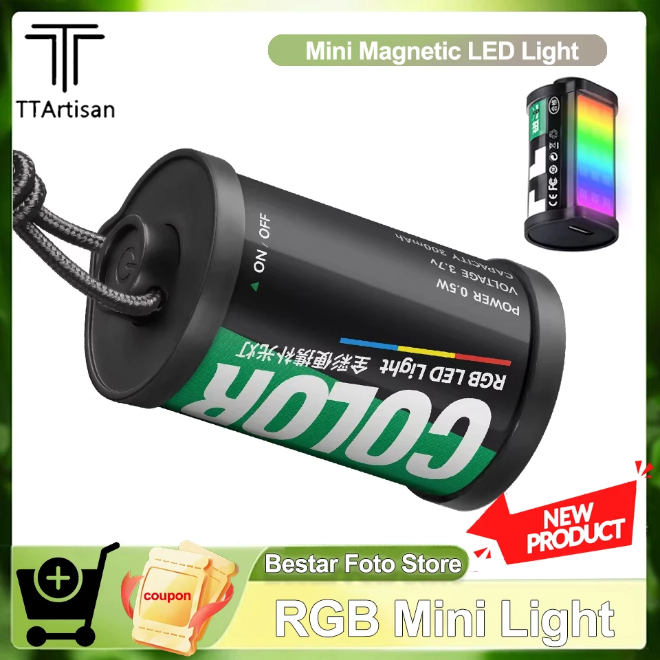 

TTArtisan RGB Mini Magnetic Full Color LED Light Cold Shoe Mount Fill Light for Photography CRI 95+ Visible Light 400-750nM