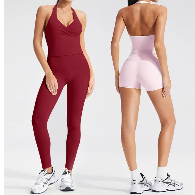 

2 ‌ шт. Спортивные костюмы Женский бюстгальтер для йоги с перекрестной спиной и мягкими чашками - V-образный вырез с лямкой на шее Спортивный топ для бега в тренажерном зале Одежда для тренировок