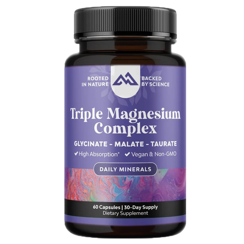 Triple magnesium complex 60 capsules of magnesium taurate and glycine with magnesium malate, used for musculoskeletal purposes