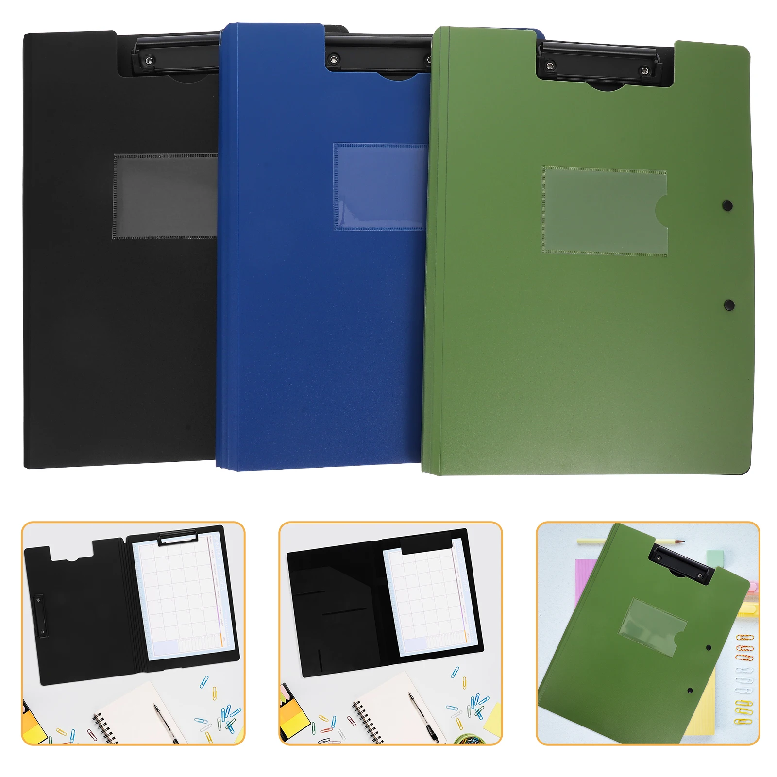 

6pcs Double Clip Clipboard Folder Bifold Waterproof Plastic Document Holder Portable A4 Size For Office Classroom Home Foldable