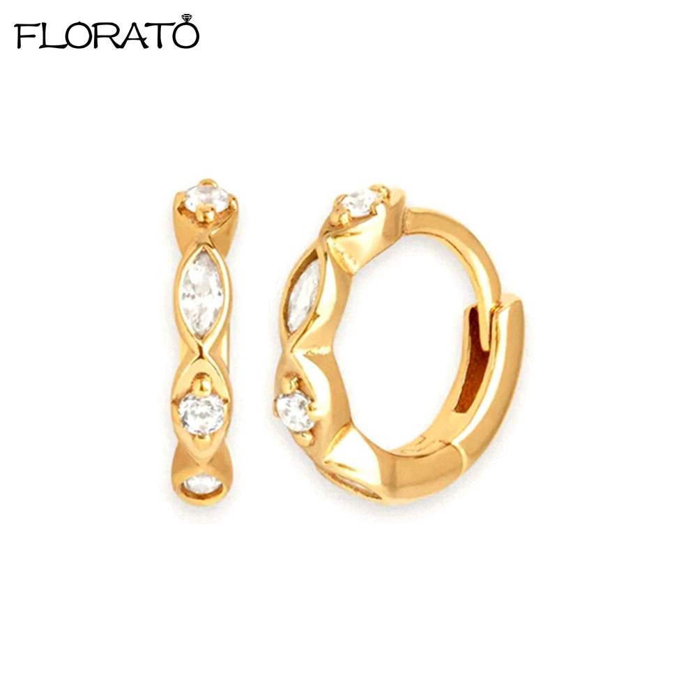 

925 Sterling Silver Needle Fashion Gold-color Hoop Earrings for Women Sparkling Zircon Small Earrings 2024 New Trend Jewelry