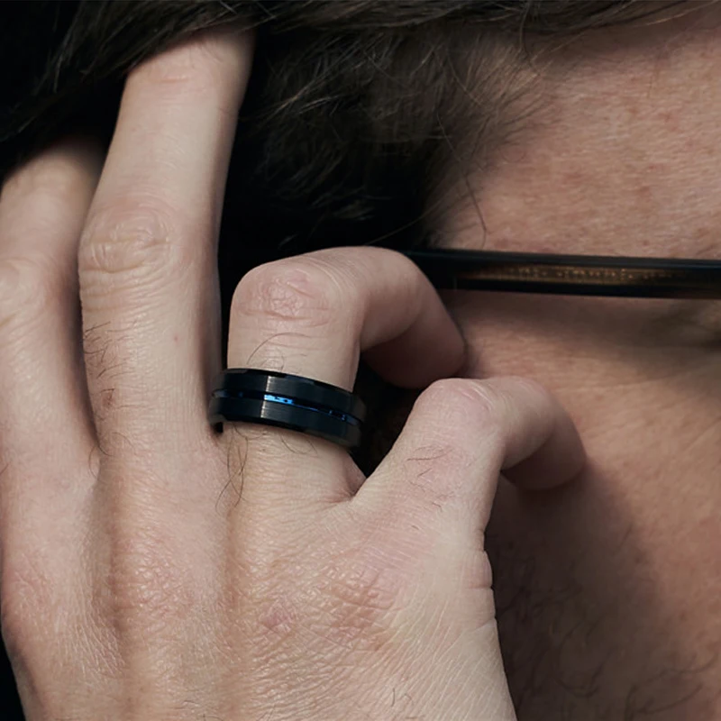 TIGRADE 6/8/10mm Blau-Schwarzer Herren Wolframkarbid-Ring Blaues Linien-Design für Damen Hochzeits- und Verlobungsringe Modische Größe 6-17 – Detail 4
