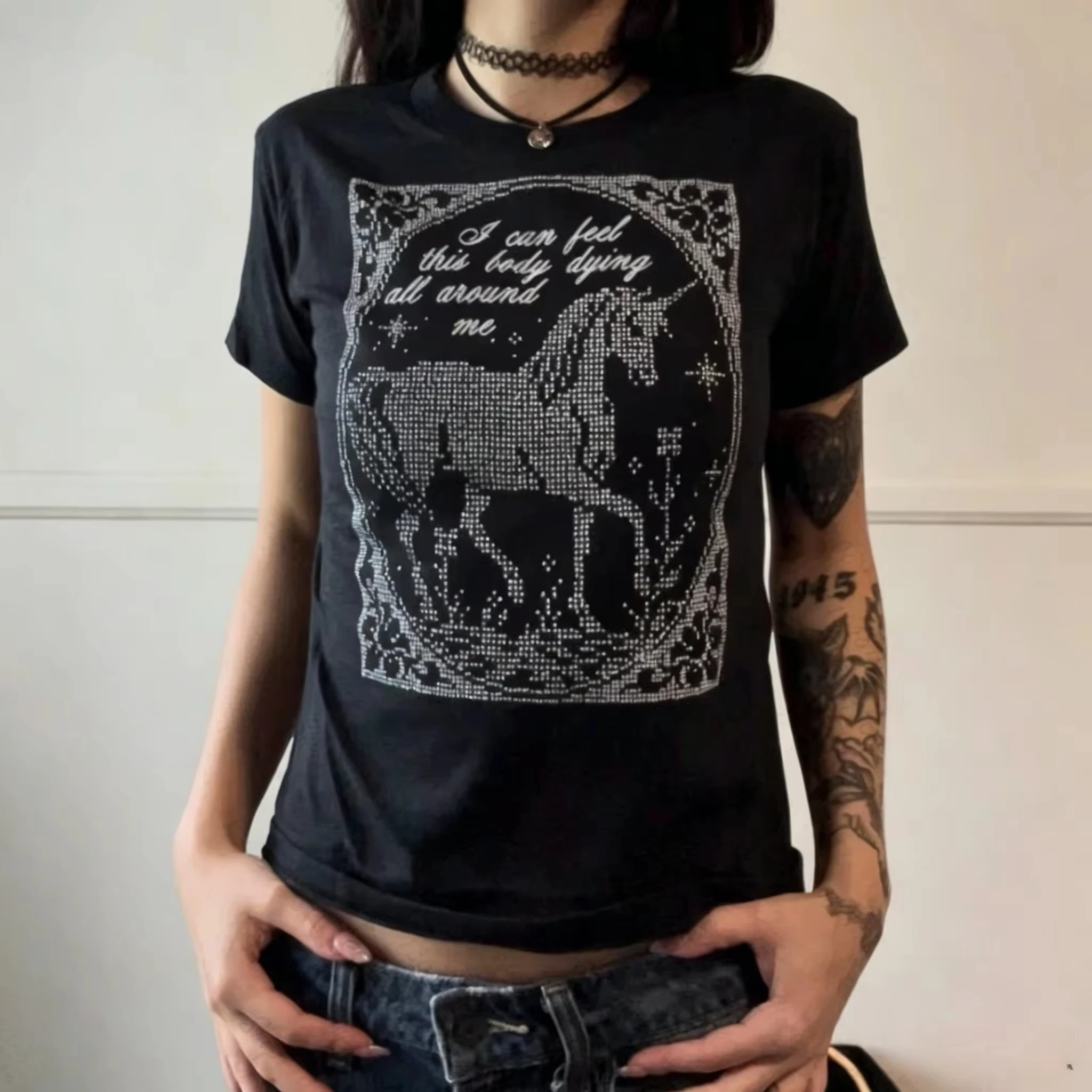 Summer Dropped Shoulder Crew Neck Graphic Washed Cotton T‑shirt Unisex Loose Trendy Short Sleeve Harajuku Streetwear Casual Tops