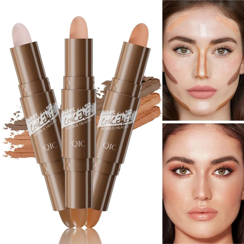 Barra de contorno con resaltador corrector de doble cabeza para puente de nariz tridimensional sombra V cara puente de nariz alto 1 Uds