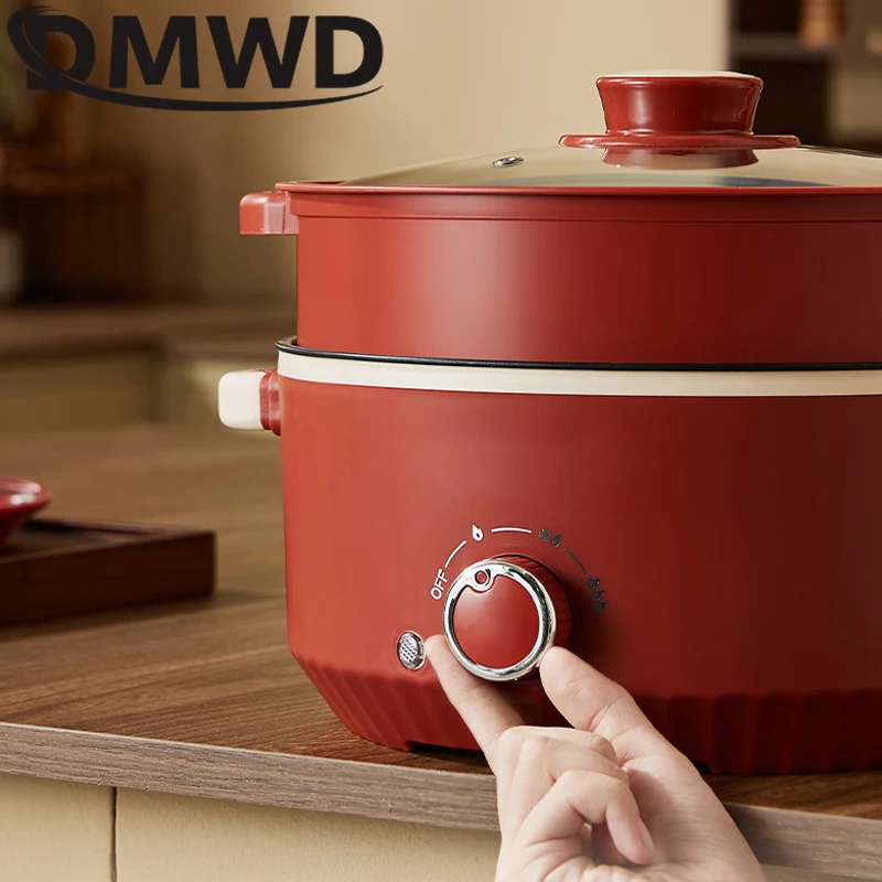 DMWD Multifunctional Electric Cooking Boiling Pot 3L Hot Pot Noodles Soup Pot Non-stick Rice Cooker Fast Heating Food Steamer