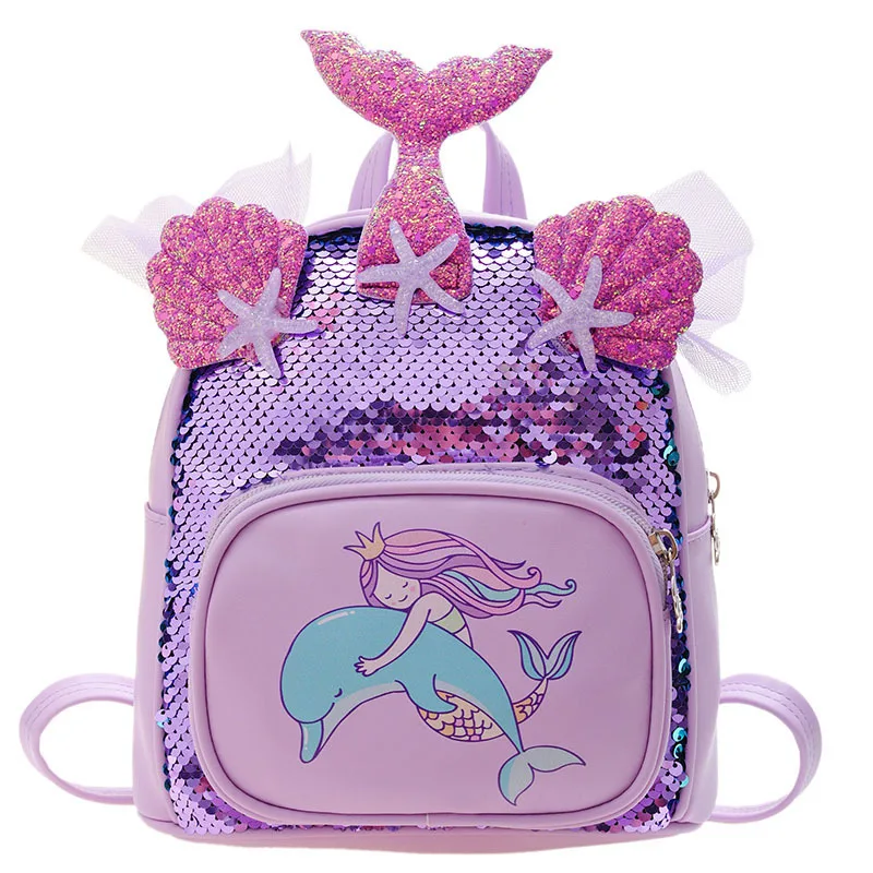 Personalized customization of new children\'s sequins, fashionable and foreign, cute backpack, mermaid girl kindergarten backpack