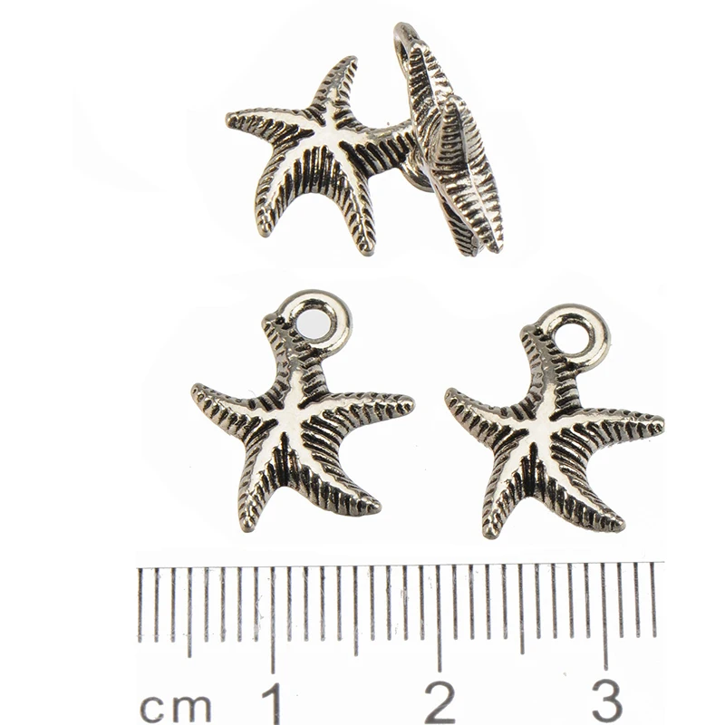 50pcs Charms For Jewelry Making  Alloy Starfish Flat Retro Silver Color Accessories DIY Bracelets Earring Findings Manufacture