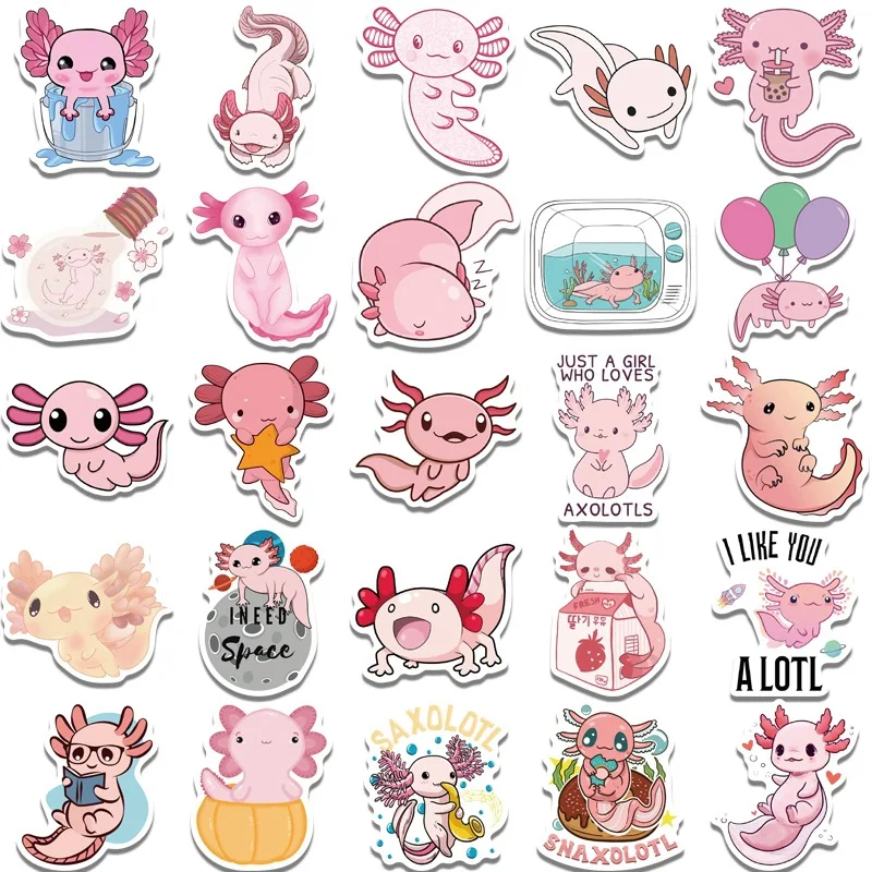 10/50PCS Cute Axolotl Waterproof Graffiti Sticker Aesthetic Decorative Luggage Laptop Cup Phone Guitar Scrapbook Kids Stickers