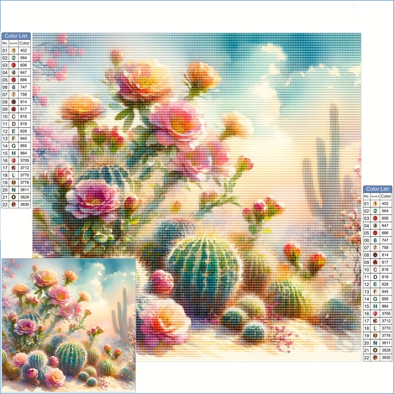 

Алмазная картина. Новая коллекция 2024. Алмазное искусство. Полный кристалл кактусы и цветы в пустыне. Полный вышивка стразами.