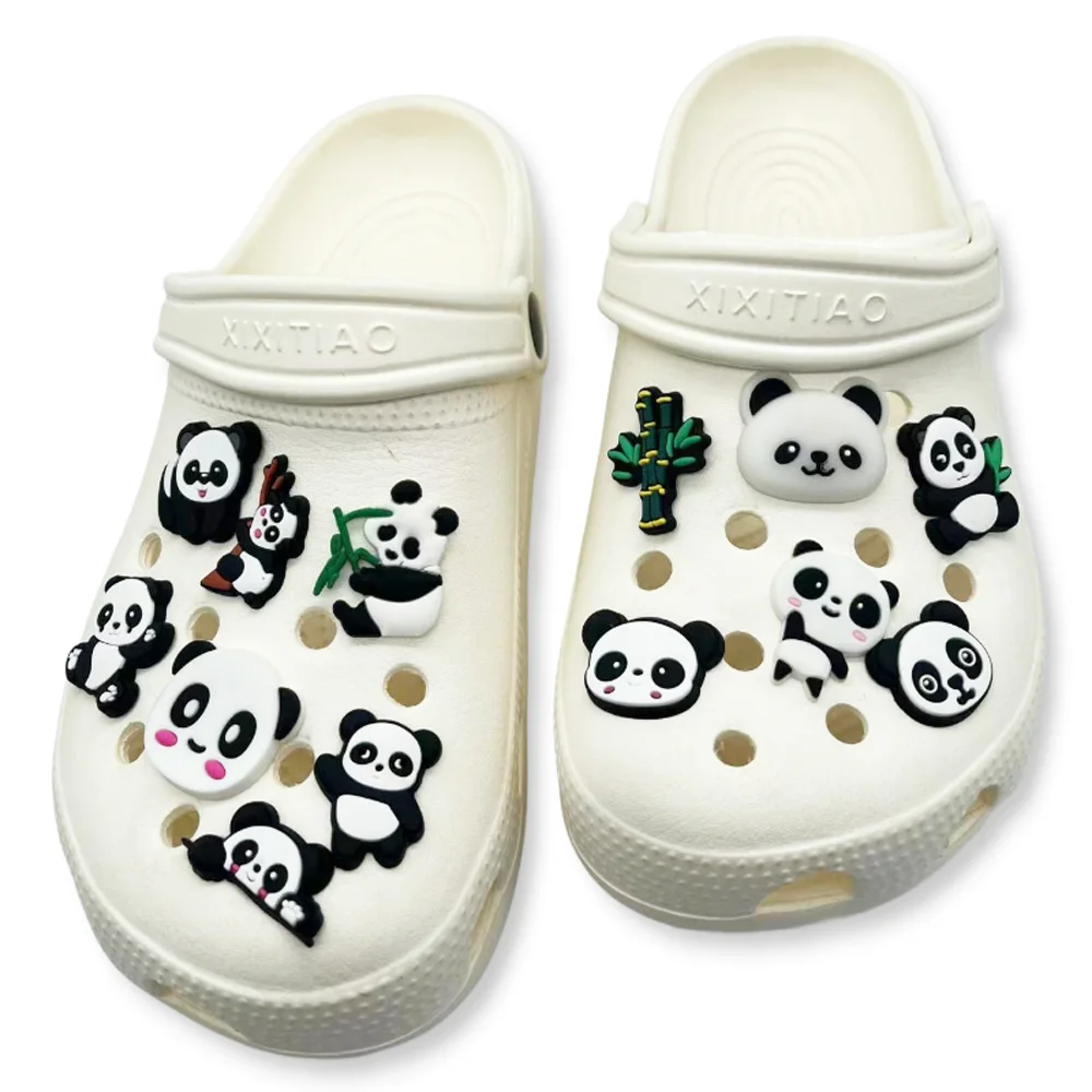 1-13Pcs Lovely Panda Bamboo Children Shoe Buckle Charms Animals Bracelet Clog Accessories DIY Phone Case