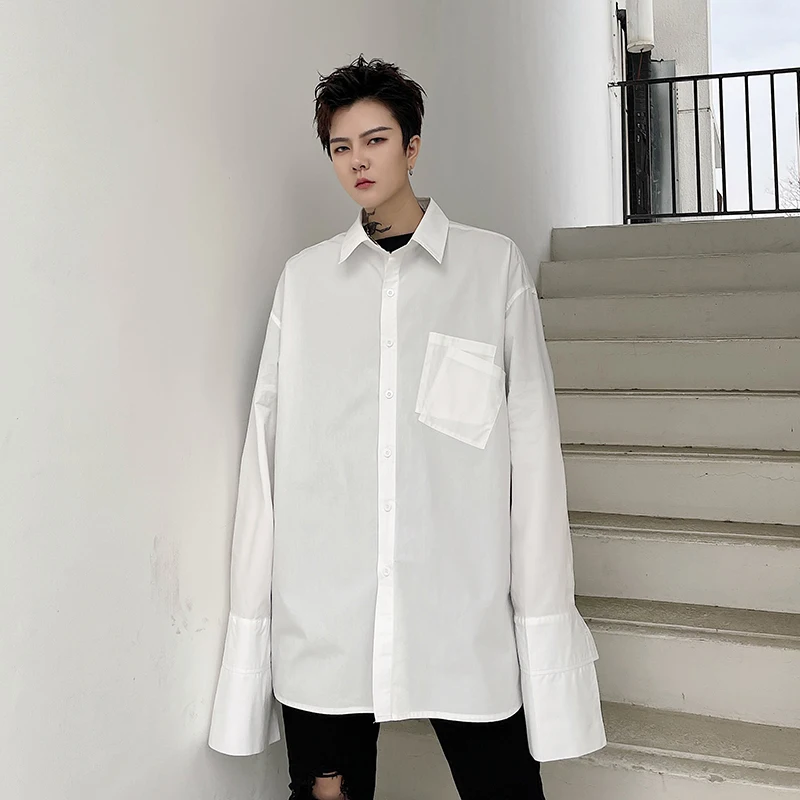 Men's Long-Sleeved Shirt Spring And Autumn New Solid Color Simple Urban Youth Fashion Popular Casual Loose Large Size Shirt