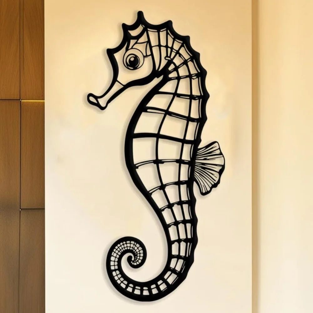 Large Seahorse Metal Wall Art Iron Coastal Nautical Sculpture Beach House Hanging Mural Ocean Lover Decor Gift