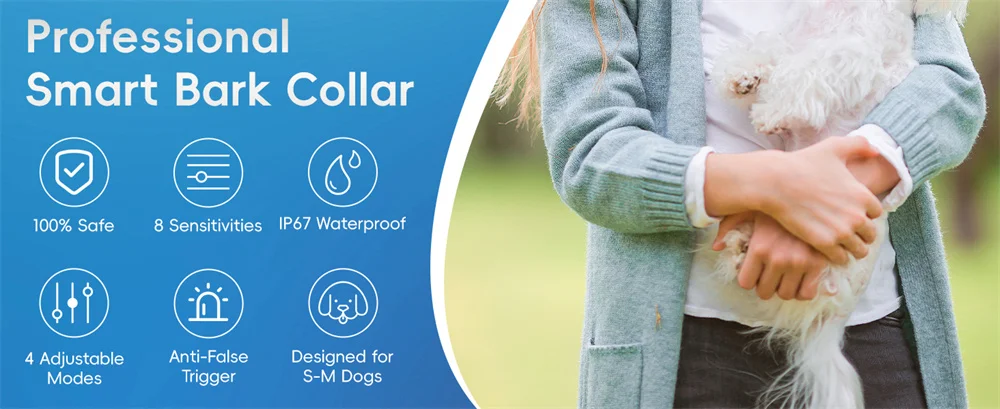 �Intelligentes wiederaufladbares Anti-Bell-Halsband für Hunde, Vibration, 4 Modi, 8 Empfindlichkeit, IP67, wasserdicht, für kleine, mittelgroße Hunde, 5–15 lbs ​ – Detail 2