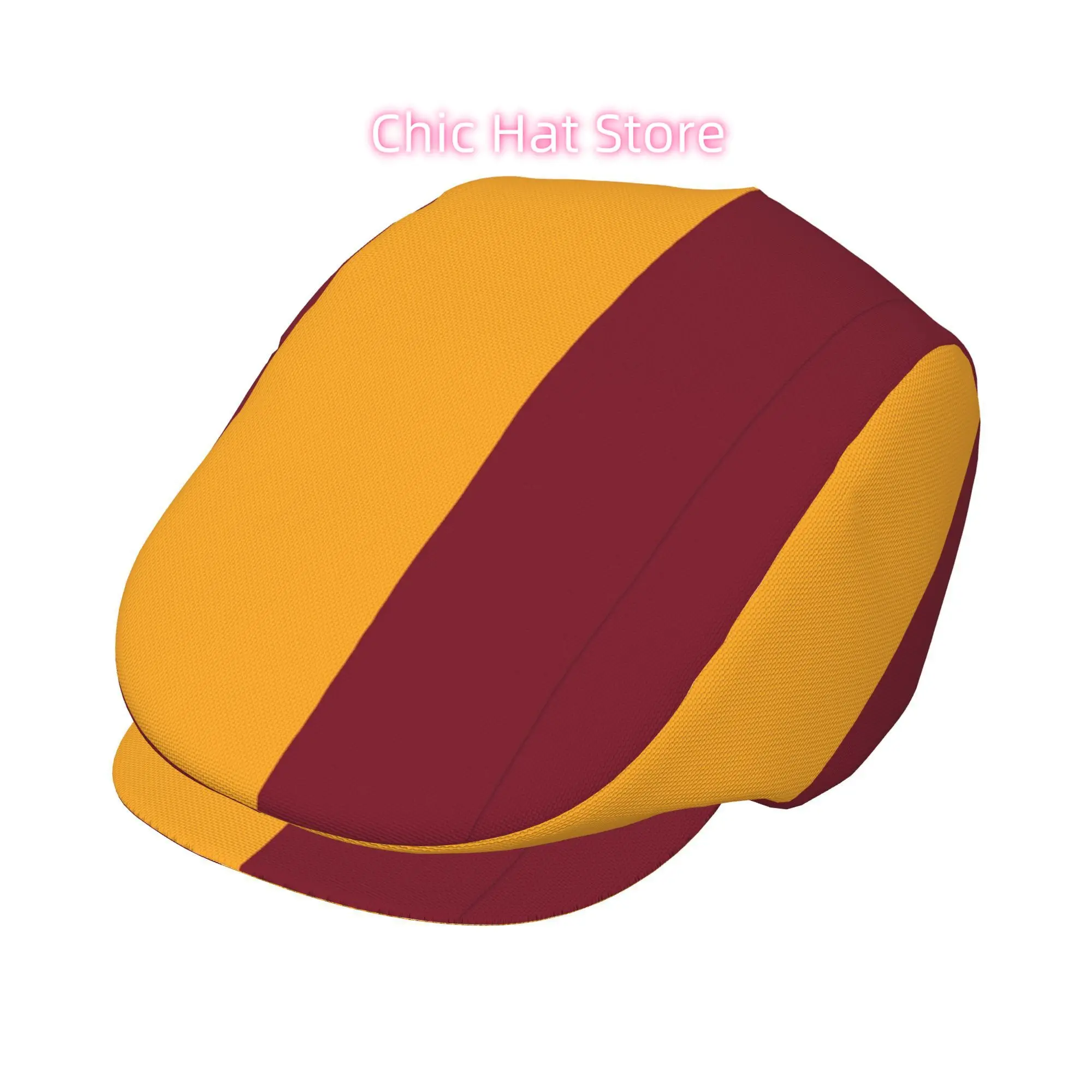 Yellow Maroon Split Pattern All-Over Print Flat-Top Hats for Men And Women, Newsboy Caps, Berets, Irish Hats, Driver Caps, Retro