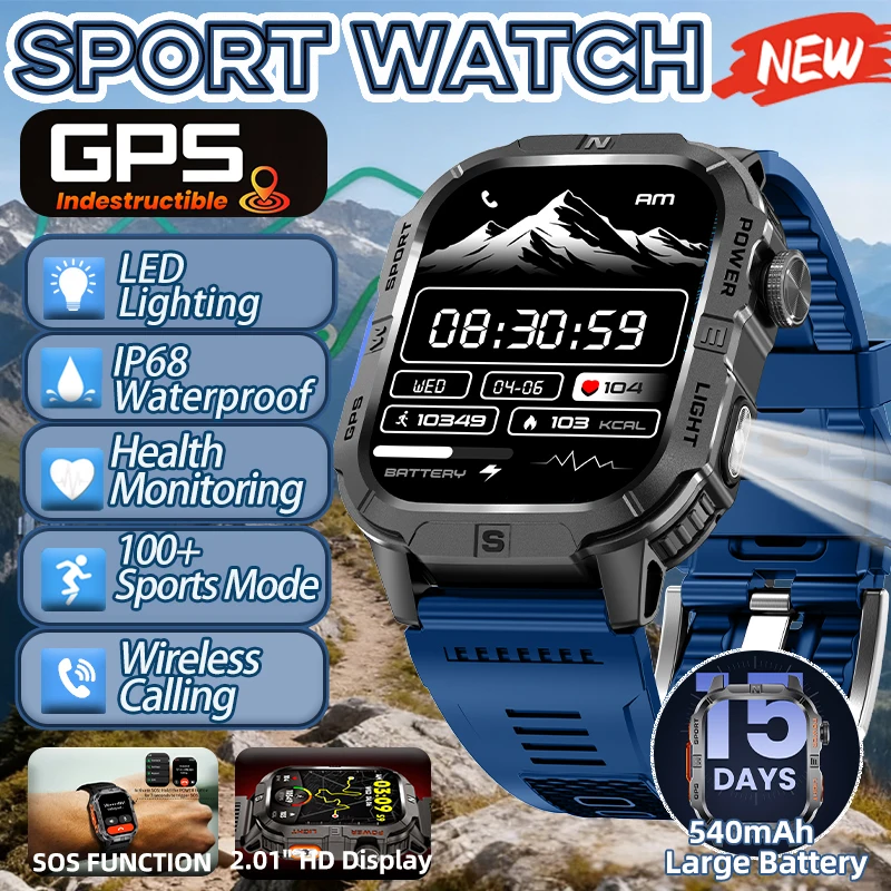 

Новые умные часы для занятий спортом на открытом воздухе с GPS, 100+ спортивными режимами, водонепроницаемостью IP68, 2,01-дюймовым HD-дисплеем, мониторингом здоровья и LED-подсветкой