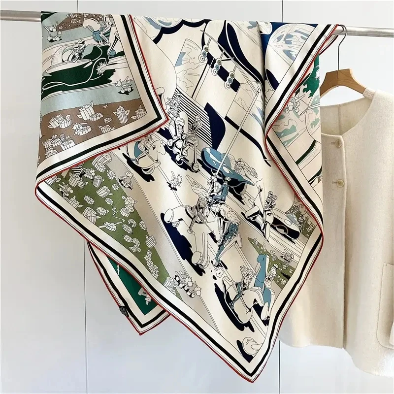 

Design Luxury Double Side Print Silk Wool Women Shawl Bandana Fashion Lady Scarves for Winter