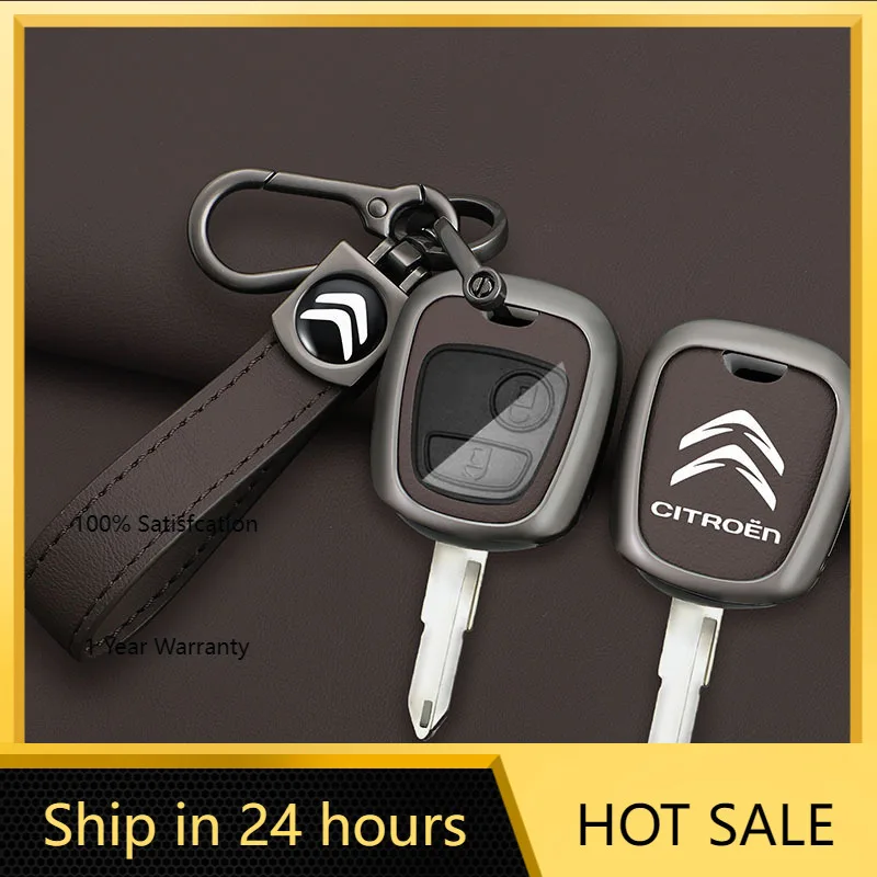 

2026 Hot Car Sticker Zinc Alloy Leather Car Flip Remote Key Case Cover For Citroen C1 C2 C4 C5 C3 C4L C8 Berlingo Xsara Picasso