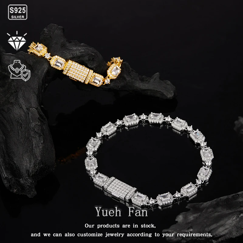 

S925 silver bracelet Main Stone Mosanite Hip-hop Jewelry Gorgeous Couple Bracelet Valentine's Day Christmas