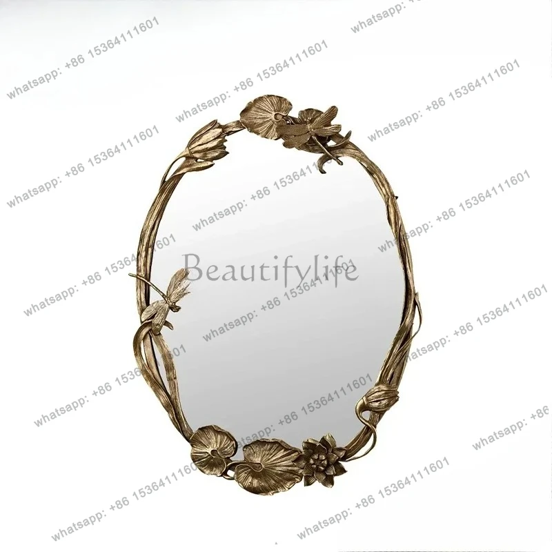 

yj9 European-style all-copper flower and bird decorative mirror heavy metal hollow engraving retro entrance mirror dressing mirr