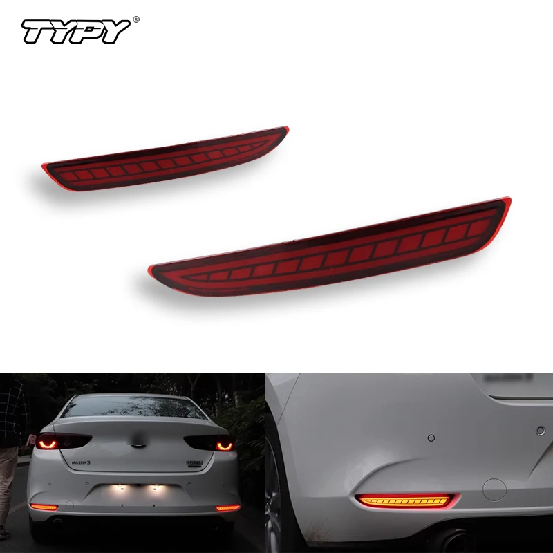 

TYPY 2Pcs For Mazda 3 Axela 2020-2023 Car Rear Fog Lamp LED Rear Bumper Brake Light Dynamic Turn Signal Light Reflector