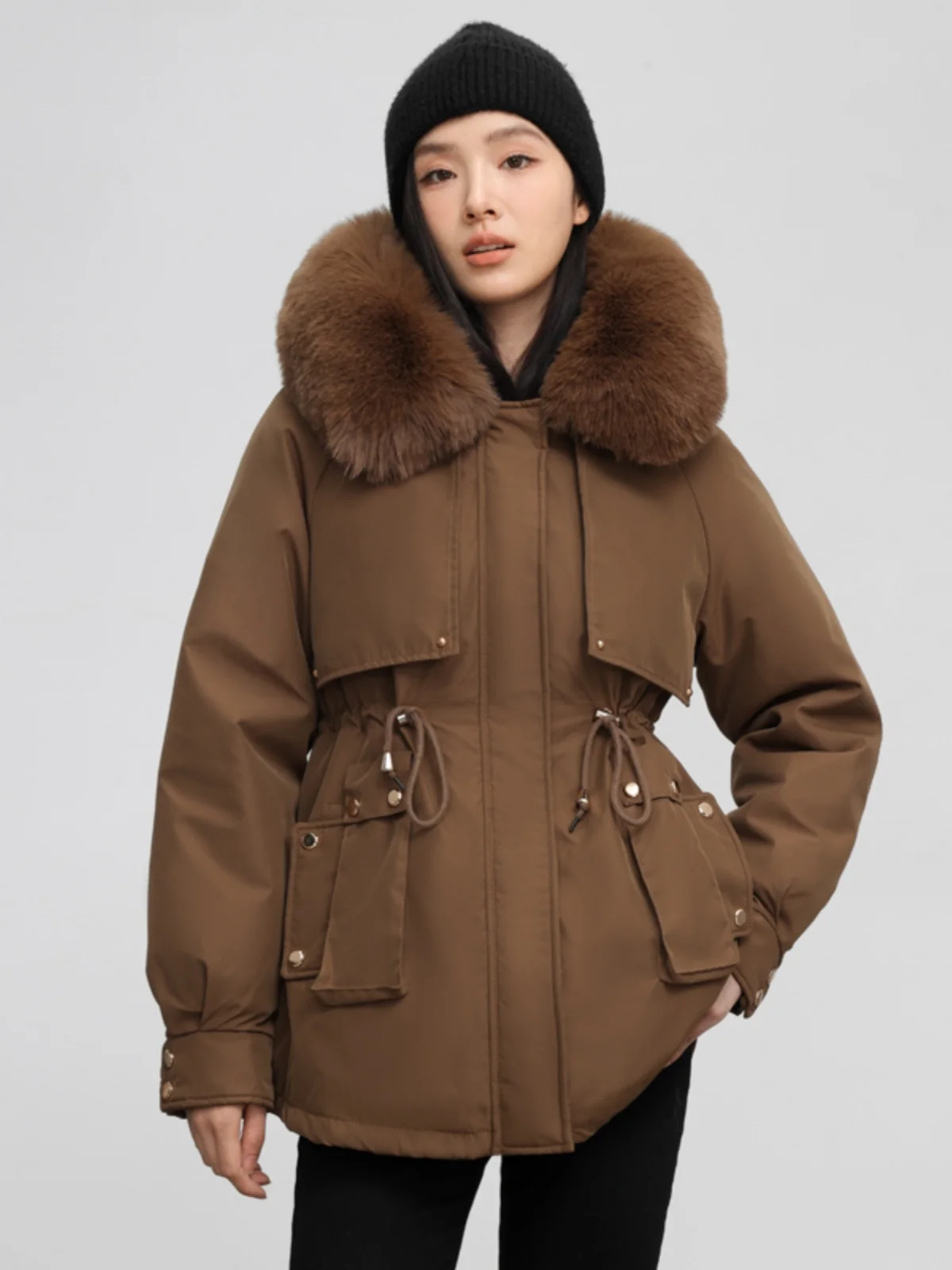 

Parkas Waterproof Woman Womens Fall Teens Stain-Resistant Drawstring Active Wadding Long High-Quality Zip-Up Casual Mock Popular