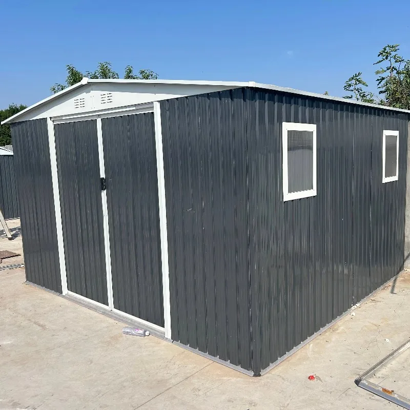 12Ft * 10ft Gray Garden Shed Sliding Door 4 Windows Outer Storage Apex Rooftop Metal Shed Inventory