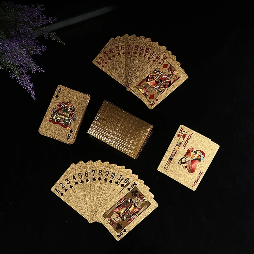 New 24K Gold Playing Cards Plastic Poker Game Deck Foil Pokers Pack Magic Waterproof Card Gift Collection Gambling Board Game