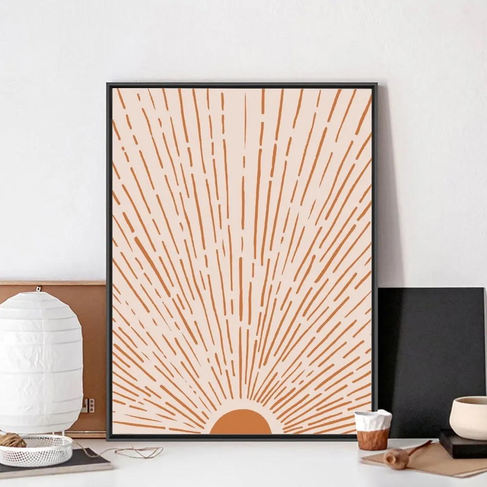 Abstract Scandinavian Wall Art Canvas Painting Sun And Moon Phases Minimalist Mid Century Poster Aesthetic Art Wall Stickers