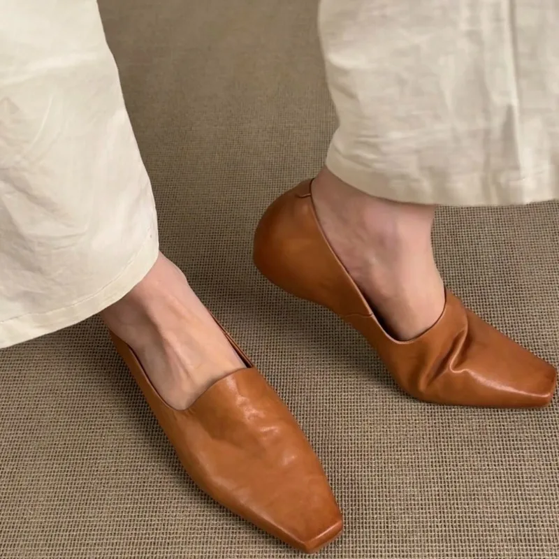 Retro Flat Loafers Women's Slip-on British Style Square Toe Single Shoes