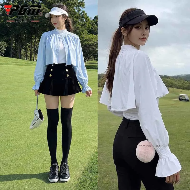 pgm-サマーサンスクリーンゴルフショール-女性用長袖日よけケープ-紫外線防止-ラッフルテニスケープ-薄手クロップトップ-アウトドアゴルフウェア