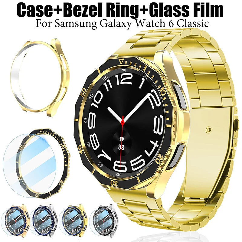 3in1 Case+Bezel Ring+Tempered Glass PC Frame Screen Protector 6Classic Accessories For Samsung Galaxy Watch 6 Classic 47mm 43mm