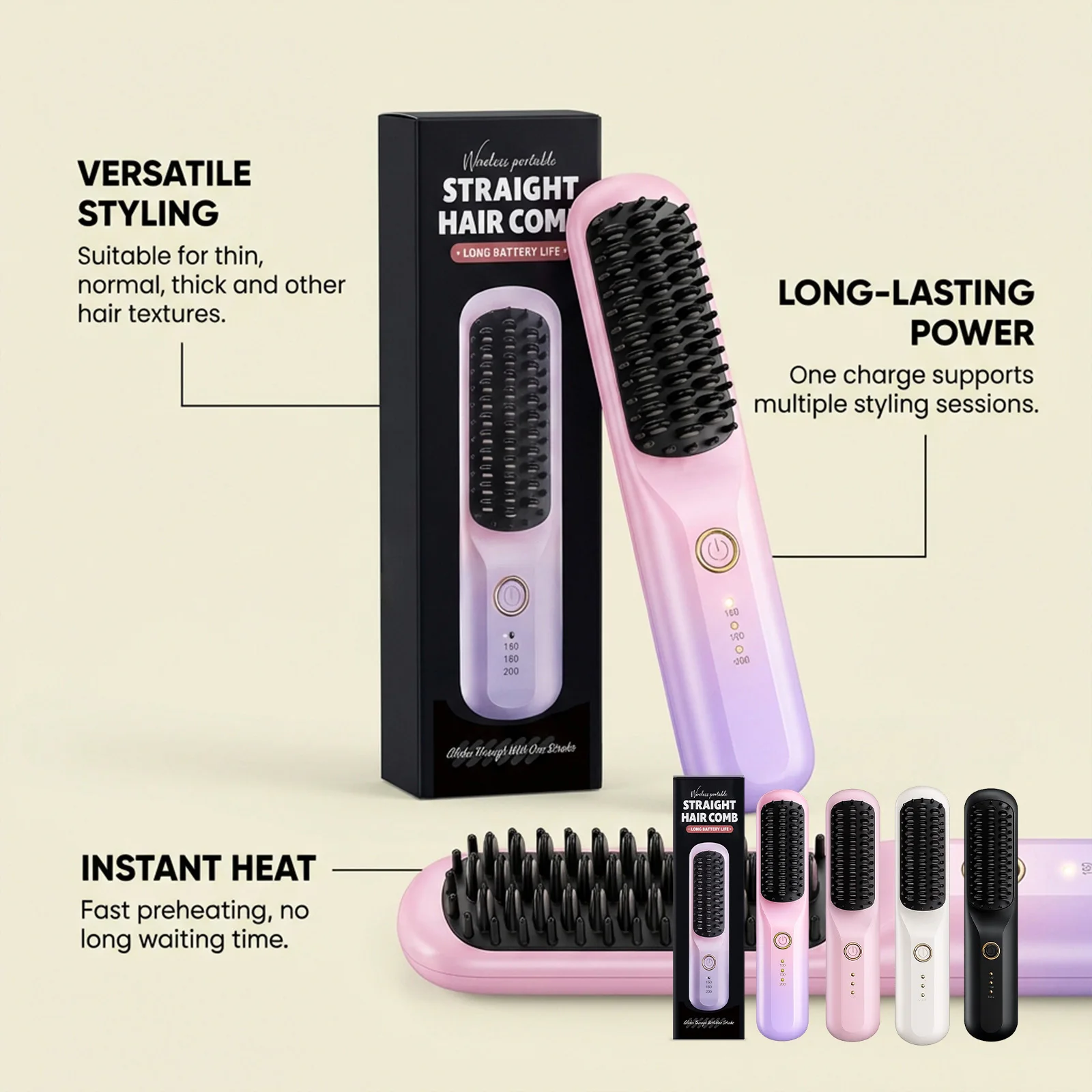 Wireless Straightener Hair Comb Fast Smooth Hair Cordless Use Reducing Frizz Portable Styling Tool Mini Hair Straightening Comb view 4