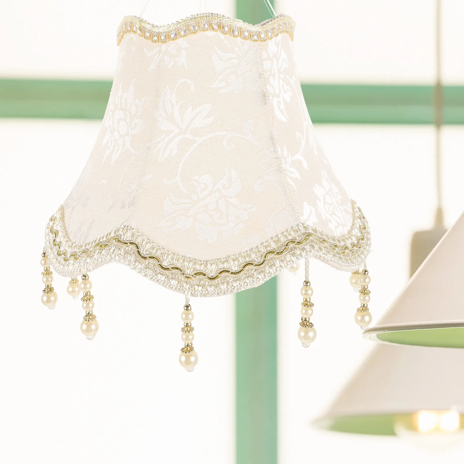 

Jacquard Lampshade 25CM Bead Pendant Fabric Lamp Shades for Table Desk Bedside Lamps Replacement Light Cover Decorative Shade