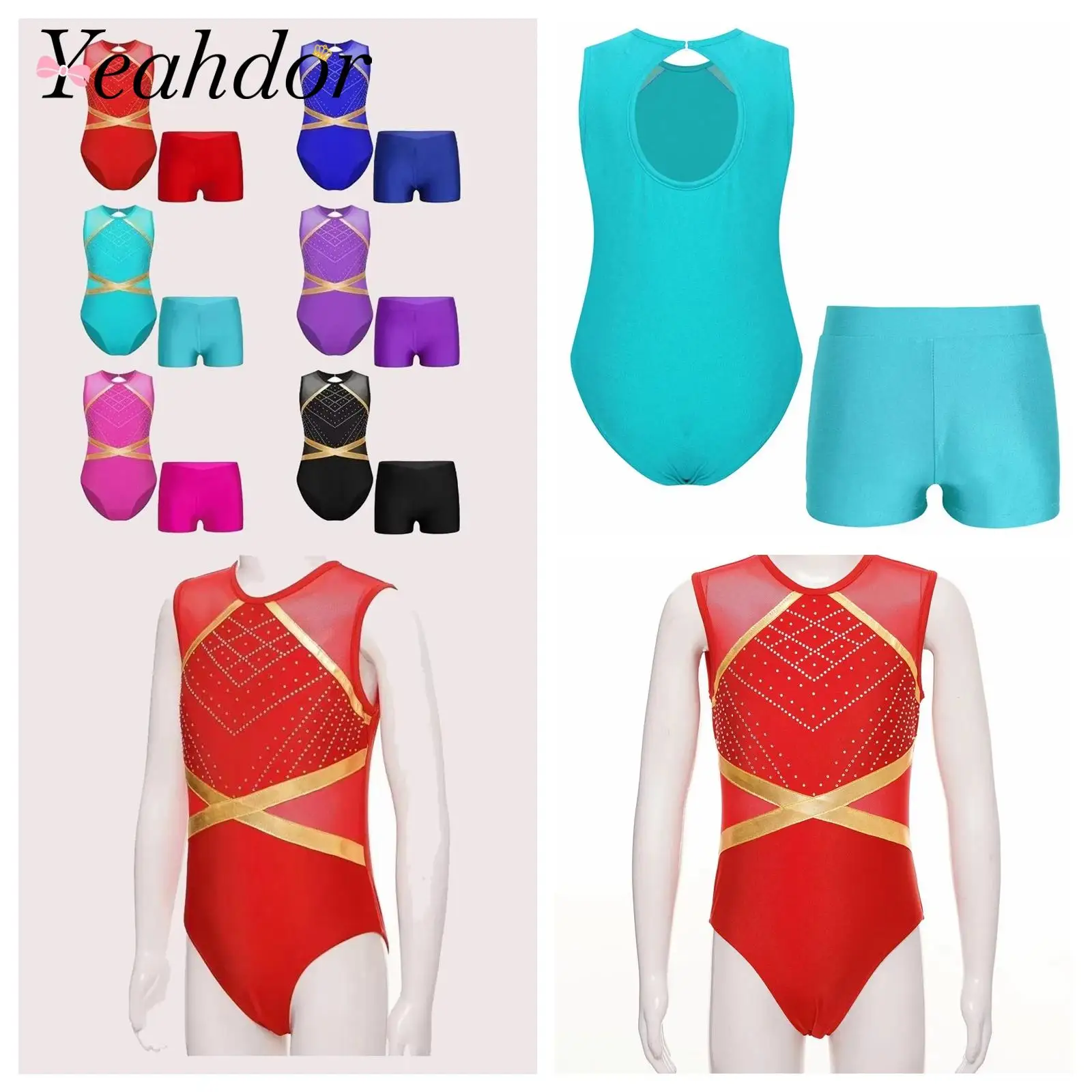 

Children's Dance Outfits for Girls Sleeveless Ballet Dance Sets Kids Gymnastics Leotard Figure Skating Bodysuit + Shorts Suits