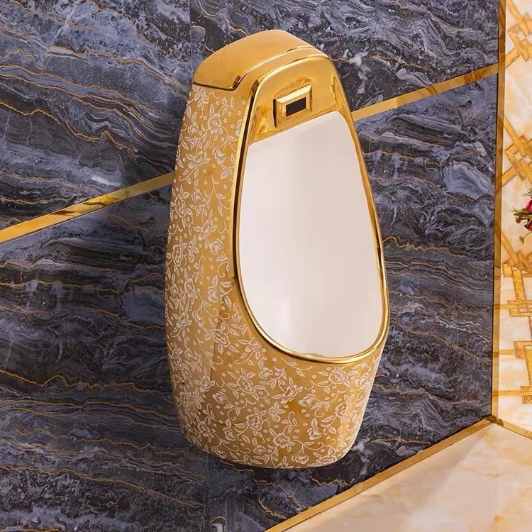 Wooden frame foreign trade wall-mounted automatic induction golden urinal wall-mounted ceramic KTV urinal