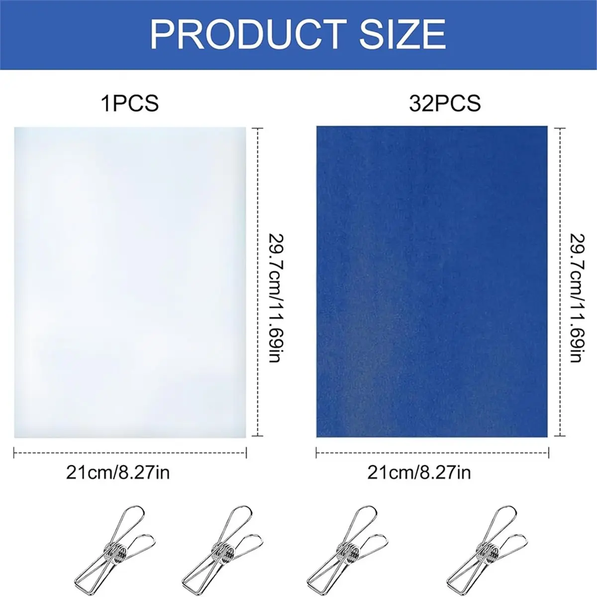 【AT48】 NEW 32PCS A4 Cyanotype Paper Kit, High Sensitive Sun Art Paper with Acrylic Panel & Clips for DIY Nature Printing Crafts