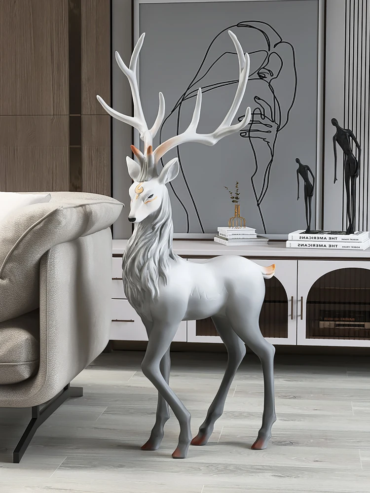 Home Decor Deer Statue Floor Decor Living Room Elk Large Welcome Sculptures Room Decor Opening Housewarming Gift Nordic Figurine