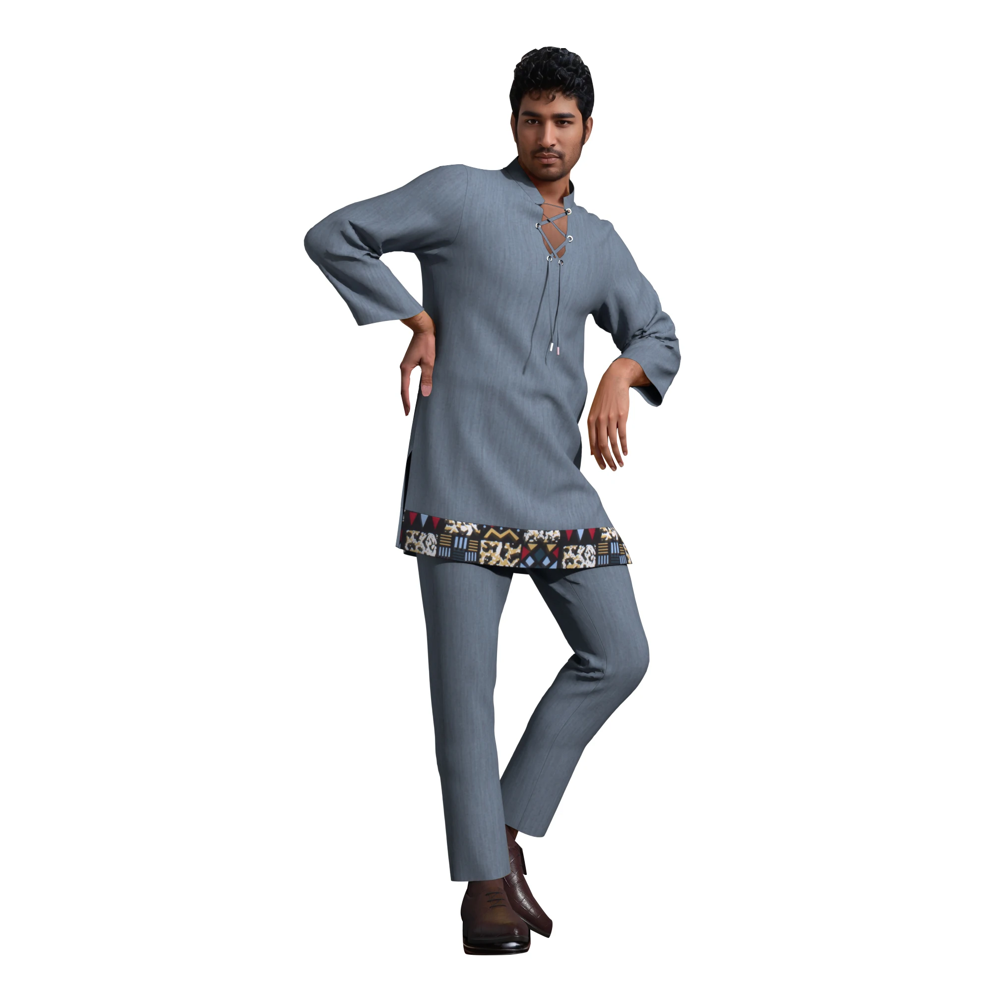 Luxury African Men Clothing Set Lace‑up Collar Ankara Print Patchwork Top and Pants Formal Wedding Party Dashiki Suit Wyn2058
