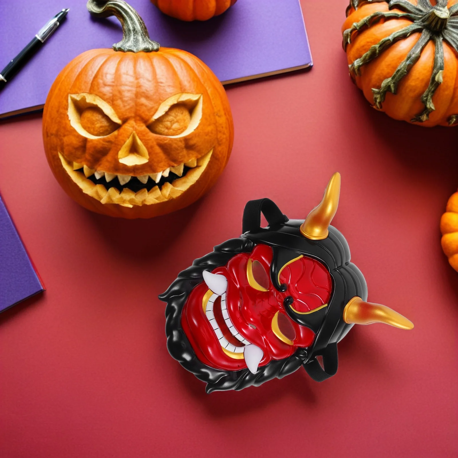 Masque de démon japonais Hannya à cornes, masque facial complet pour Cosplay, fête d'halloween, Festival, masques effrayants légers réutilisables