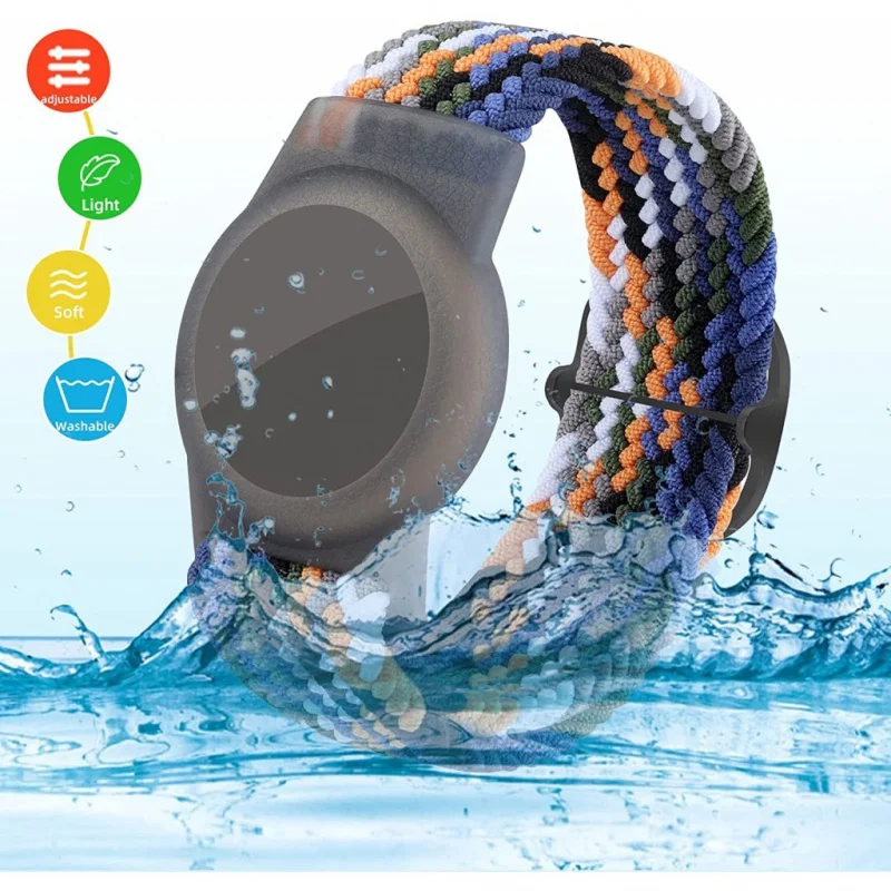 Armband voor kinderen AirTag, Nylon Stretch Gevlochten Air Tag Polsband, Beschermhoes GPS Tracker Houder, Horlogeband Peuter Kind